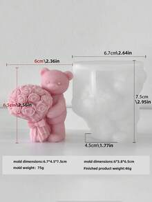 1个可爱小熊、花朵和蝴蝶结硅胶模具 - 3D纹理工艺模具，适用于蜡烛、粘土、石膏、树脂 - 易于脱模，不变形，非常适合家居装饰、生日、情人节礼物 - 营造甜蜜温馨的氛围，小熊装饰 - 白色 - 查看 8