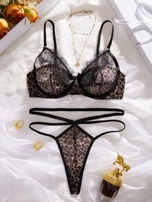 Bộ áo ngực thoáng khí có gọng đệm ren và họa tiết da báo gợi cảm - Nhiều màu - Xem 2