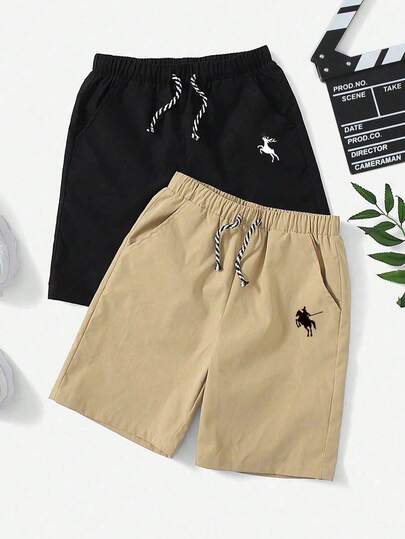 2pcs Tween Boy Home & Sports Graphic Cinched Waist Shorts