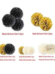 12pcs Red, Black And Gold Paper Flower Ball Set, New Year Background Decor Paper Flower Ball Set, DIY Paper Flower Ball Home Decor, DIY Ceiling And Wall Decor, Scene Props, Atmosphere Creation Items, Party Background, Suitable For New Year, Valentine's Day, Mother's Day, Wedding, Birthday, Engagement Party And Home Decor/Hanging Decor. - Multicolor - View 16