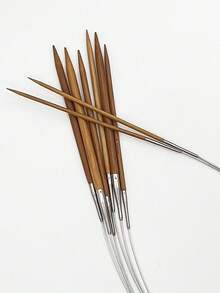 80cm Stainless Steel Circular Knitting Needles, Knitting Tools, Carbonized Bamboo Steel Circular Needles In 3.0mm, 3.5mm, 4.0mm, 4.5mm, 5.0mm, 5.5mm, 6.0mm, 6.5mm, 7.0mm - Brown - View 2