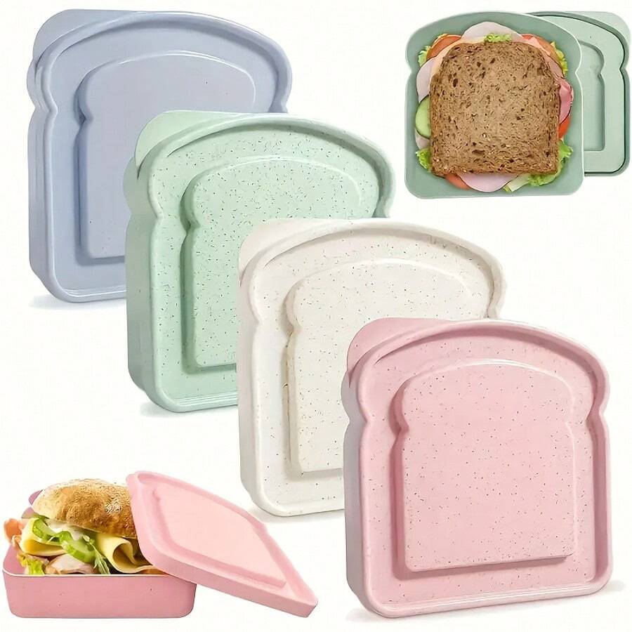 1pc Cute Bread Box | A Reusable Lunchbox, Perfect For Taking To Work, School, And Outdoor Activities. Ideal For Sandwiches, Bread, And Cakes. | Made Of Plastic, With A Flip-Top Closure, Rectangular (Available In 4 Colors). - 綠色 - 查看 1