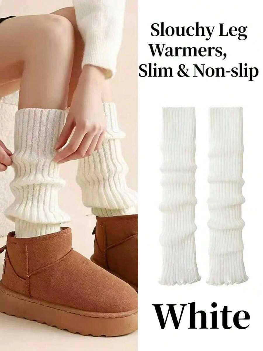 1 para damskich dzianinowych skarpet polarowych, jednolity kolor, z nakolannikami, uniwersalne ocieplacze na nogi JK Subculture - Wielokolorowe - Zobacz 1