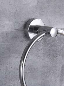 1pc Paper Hand Towel Toilet Adhesive Wall Mount Holder Self Adhesive Bathroom Towel Holder Chrome Towel Rings For Bathrooms, Round Punch-Free Stainless Steel Towel Ring, Black Bathroom Toilet Towel Hanger, Hanging Ring