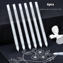 1pc/6pcs White Highlighter Gel Pen, Sketch Pen, Colored Pen, Art Ink Pen/Black Paper, Painting Design Illustration Art Supplies, Suitable For Meeting And Party Sign-In, DIY Painting And Student Stationery - White - View 9