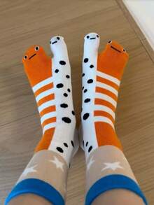 1/3/5 Pairs Women Cute Funny Toe Separator Mid-Calf Socks, Abstract & Quirky Floral, Eel, Aquarium Themed Couple Socks, Personalized Socks Gift For Girlfriend - Multicolor - View 2