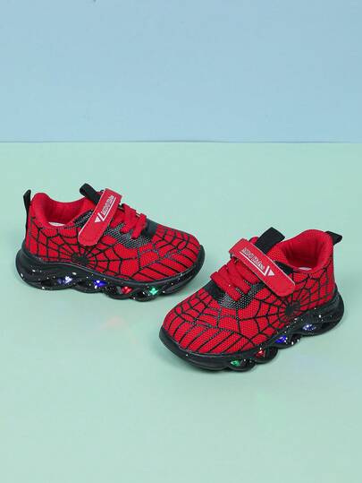 Fashion Spider LED Lighting Breathable Mesh Sports Shoes, Suitable For Boys And Girls - Casual, Shock-Absorbing, All-Season Non-Slip Outdoor Running And Walking Sneakers