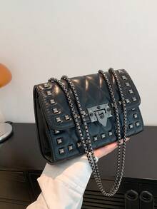 新款女士时尚多功能链条单肩斜挎小方包 - 黑色 - 查看 8