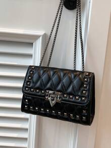 新款女士时尚多功能链条单肩斜挎小方包 - 黑色 - 查看 7