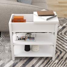 Narrow Side Table With Drawers And Fold-Down Divider – White - White - View 5