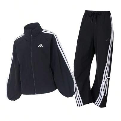 Adidas Women's Tracksuit: Stand-Up Collar Jacket + Trousers. Loose, Comfortable, Simple, Casual Everyday Wear. Lightweight, Casual, Loose-Fitting Outdoor Commuting Trousers.