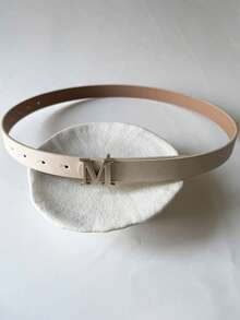 1条女士腰带，时尚字母M扣纯色真皮腰带，优雅搭配连衣裙、夹克、外套，束腰，休闲牛仔裤装饰 - A - 查看 6