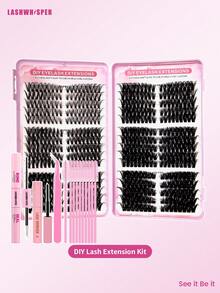DIY False Eyelashes Set, 560pcs Individual Lashes, 40D/50D/60D/80DD Curl, 9-16mm, Natural Soft & Fluffy, Brush Included, Suitable For Beginners At Home Or Salon Use - Pink - View 15