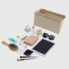 1 pieza Bolsa interior multifuncional pequeña/mediana/grande/extra grande, bolsa de maquillaje, bolsa de aseo, bolsillos interiores plegables y desmontables - Beis - Ver 3