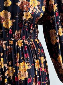 Abito casual da vacanza con scollo a V in pizzo floreale retrò bohémien blu navy profondo - blu scuro - Visualizzare 11