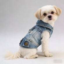 1pc Pet Teddy Dog Clothes, Spring/Summer Vest Harness Denim Jacket With Leash Buckle - Blue - View 10