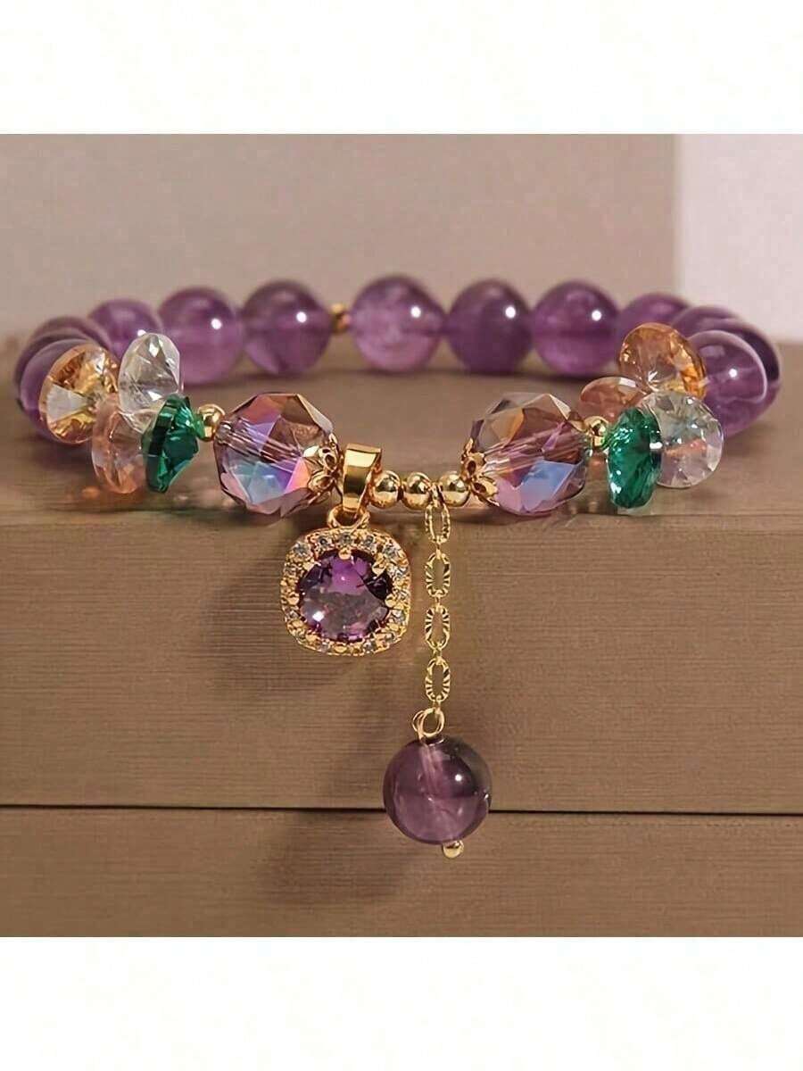 Luxurious Amethyst Bead Bracelet, Rough Decoration - Ladies' Elegant Jewelry, Daily Wear, Mother's Day, Year Round Fashion Accessories - 紫色 - 查看 1