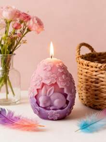 1pc Delicate Floral Easter Rabbit Candle Mold - Heat-Resistant/Easy Clean For Aromatherapy Candle/Soap, Easter Decor Silicone Mold - White - View 2