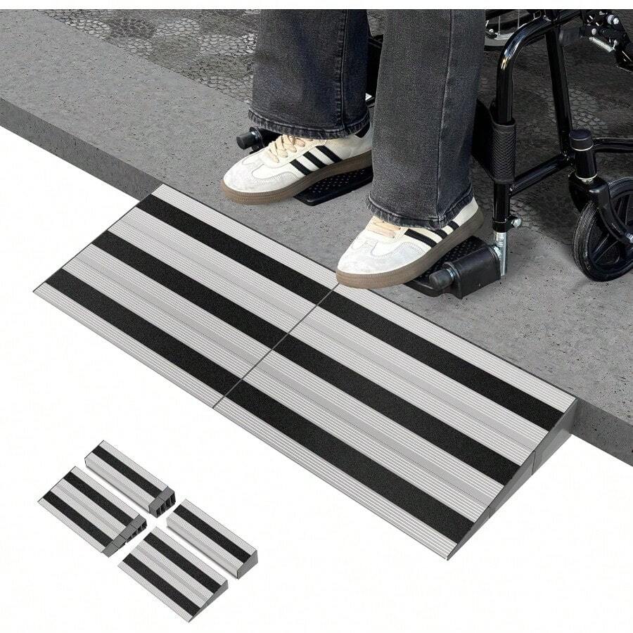 3 Rise Modular Threshold Ramp For Doorways Stable Wheelchair Ramp For Home Steps Aluminum Door Ramp And Curb Ramp For Scooters Power Chairs Cars 1100LBS Load Capacity - Silver - View 1