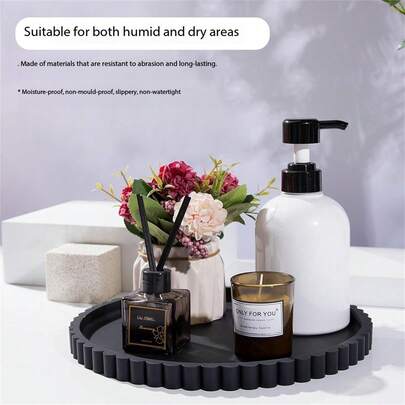 Rotating Storage Tray, Plastic Material, Lace Trim Design. Suitable For Vanity, Bathroom, Living Room And Kitchen. Round Shape, Large Size.