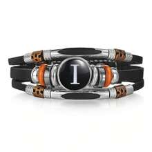 1pc Fashionable 26 English Letter Leather Bracelet, Handmade Adjustable Braided Bracelet For Men - Black - View 30