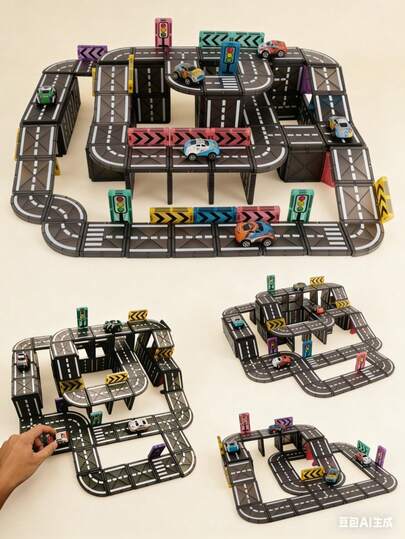 2025 New Year Gift & Christmas Gift "Magnetic Tile Track Car Set" Children's Educational STEM Toy, Strong Magnetic Construction Tiles 5.5cm/2.16in + Multifunctional Sliding Car, Early Learning Toy For Boys & Girls, Parent-Child Interactive Creative Building Blocks, Suitable For 3+ Years, 6+ Years, Kids Toy, Car Toy, Parking Lot Toy, Magnetic Building Tiles Toy