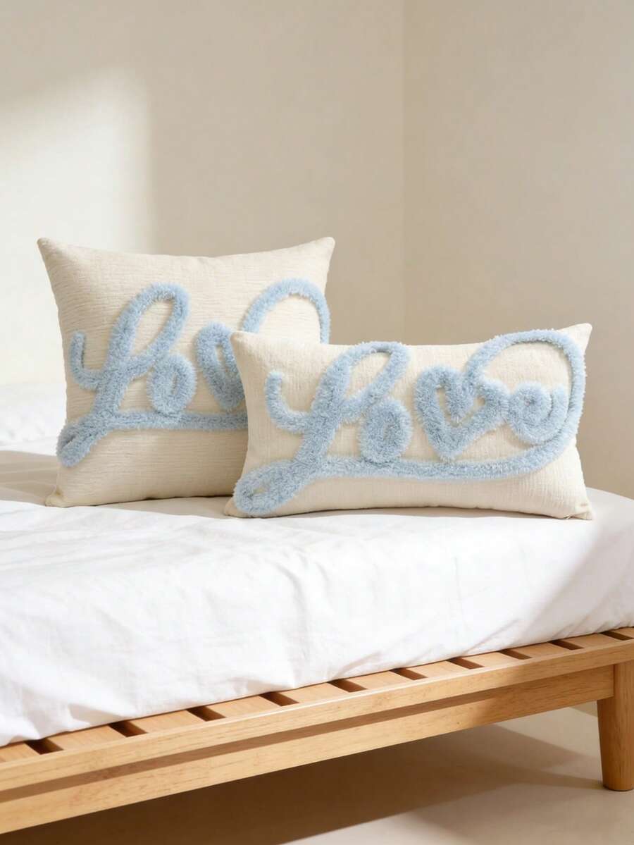 1 pezzo Federa per cuscino ricamata in chenille, cuscino decorativo quadrato/rettangolare marocchino per soggiorno, camera da letto, divano, decorazione per la casa, senza inserto per cuscino - celeste - Visualizzare 1
