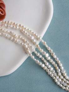 1 Strand 0.4-0.5cm/0.16-0.2inch Asymmetrical Double-Sided Baroque Cultured Freshwater Pearls In White, Orange, Purple, Black, 20cm/7.87inch Pearl Strand, For DIY Handcraft Bracelet, Necklace, Jewelry Making - Multicolor - View 6