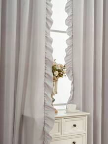 1pc Plain Voile Ruffle Edge Curtain, Nordic Luxury Solid Semi-Sheer Lightweight Soft Ruffle Edge Curtain, Suitable For Living Room Bedroom, Party Holiday Home Decor - Light Grey - View 6