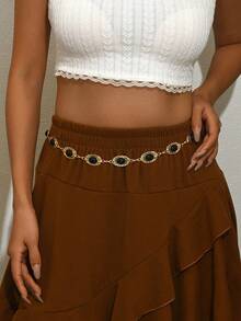 1 chiếc dây thắt lưng kim loại họa tiết hoa cổ điển, phong cách Bohemian, đa năng, có thể dùng làm dây đeo eo, dây đeo váy hoặc dây đeo quần, phù hợp cho nữ mặc hàng ngày và dự tiệc. - Màu xanh đậm - Xem 4