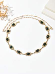 1 chiếc dây thắt lưng kim loại họa tiết hoa cổ điển, phong cách Bohemian, đa năng, có thể dùng làm dây đeo eo, dây đeo váy hoặc dây đeo quần, phù hợp cho nữ mặc hàng ngày và dự tiệc. - Màu xanh đậm - Xem 6