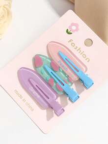 3件套女士情人节爱心格子水果无缝侧夹刘海发夹，时尚发饰