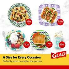 Glad - Platos de papel desechables impresos, 50 unidades de 10 pulgadas, platos de papel resistentes con hermoso diseño impreso, a prueba de remojo, 50 platos de papel cuadrados | Platos desechables,(Agua 50 Count (pack of 1)) - Multicolor - Ver 7