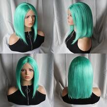 Premium Mint Green Bob Wig, Straight Lace Front Human Hair Wig, 150% Density, Short Bob Wig, Easy To Wear And Remove, Middle Part, 13x4 Super HD Transparent Lace Wig, Pre-Plucked, Natural Hairline - SGreen - View 8