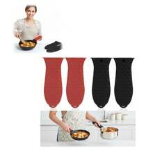 Silicone Cast Iron Handle Covers 4 Pcs - Red & Black Non-Slip Heat Resistant Pot Holder Frying Pans & Cookware Handles - Honeycomb-shaped Red & Black - View 2