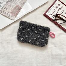 1个装毛绒心形格纹化妆包，可装口红，女士化妆包，小型收纳化妆盒，女士旅行包，铅笔盒，日常大容量化妆刷收纳袋，旅行洗漱包整理化妆包，铅笔袋 - 彩色 - 查看 16