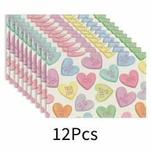 1/4/6/8/12 Stücke Set, Rotes Herz Muster, Valentinstag, Karomuster, Leinen Tischsets, waschbare bedruckte Tischsets, Oberflächenschutzmatten, Tischsets für Innen und Außen, geeignet für Feierlichkeiten und Küchendekoration - Verschiedenfarbig - Übersicht 10