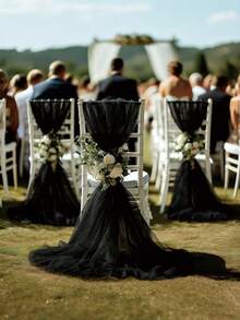 Elegant 26.2-Foot Black Wedding Arched Curtains - Classic Polyester Transparent Mesh, Suitable For Ceremonies, Receptions And Stage Decorations. Perfect For Events And Party Supplies On Christmas, Halloween, Engagement And Other Occasions. - Black - View 3