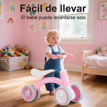 Bicicleta de Equilibrio para Bebé con Luces Coloridas Bicicleta para Niños de 10 a 36 Meses 4 Ruedas Silenciosas y Asiento Suave Regalos de Cumpleaños para Niño de 1 Año - Rosa - Ver 6