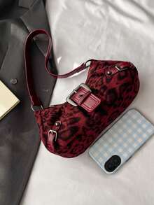 1 Peça Bolsa de Ombro/Axila Feminina Retrô Moto Punk com Rebite, Decoração Ajustável, Grande Capacidade, Couro Sintético Macio e Ombré, Adequada para Trabalho, Transporte, Encontros, Festas - Vermelho - Visão 8