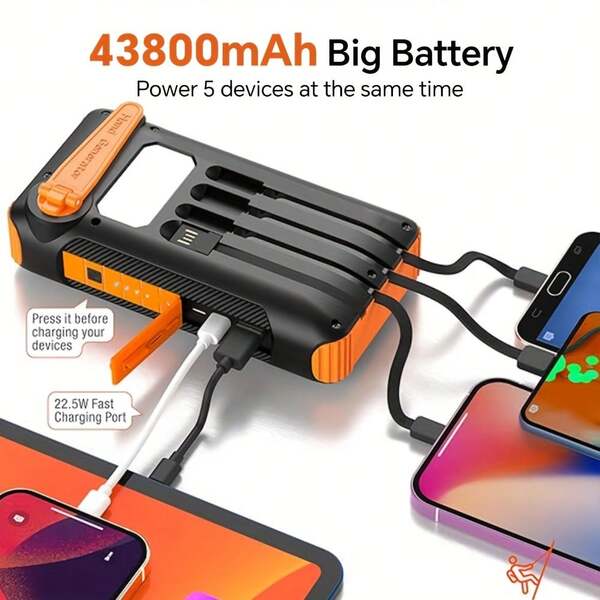 CCAGU Fast Charging Built-In Charging Cables 3800mAh Solar Power Bank Outdoor Emergency High-Capacity Charging Bank Battery Pack Fast Charging Can Be Charged For 5 Devices At The Same Time Solar Charging Usb Charging Hand Stick Charging Outdoor Lighting Flashlight Function Valentine's Day Gift