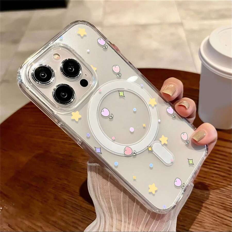 Luxury Art Flower Flora Magnetic Phone Case for 11 12 13 14 15 16 17 Pro Max 17 AIR XS X XS Max Clear Cover - transparente - Ver 1