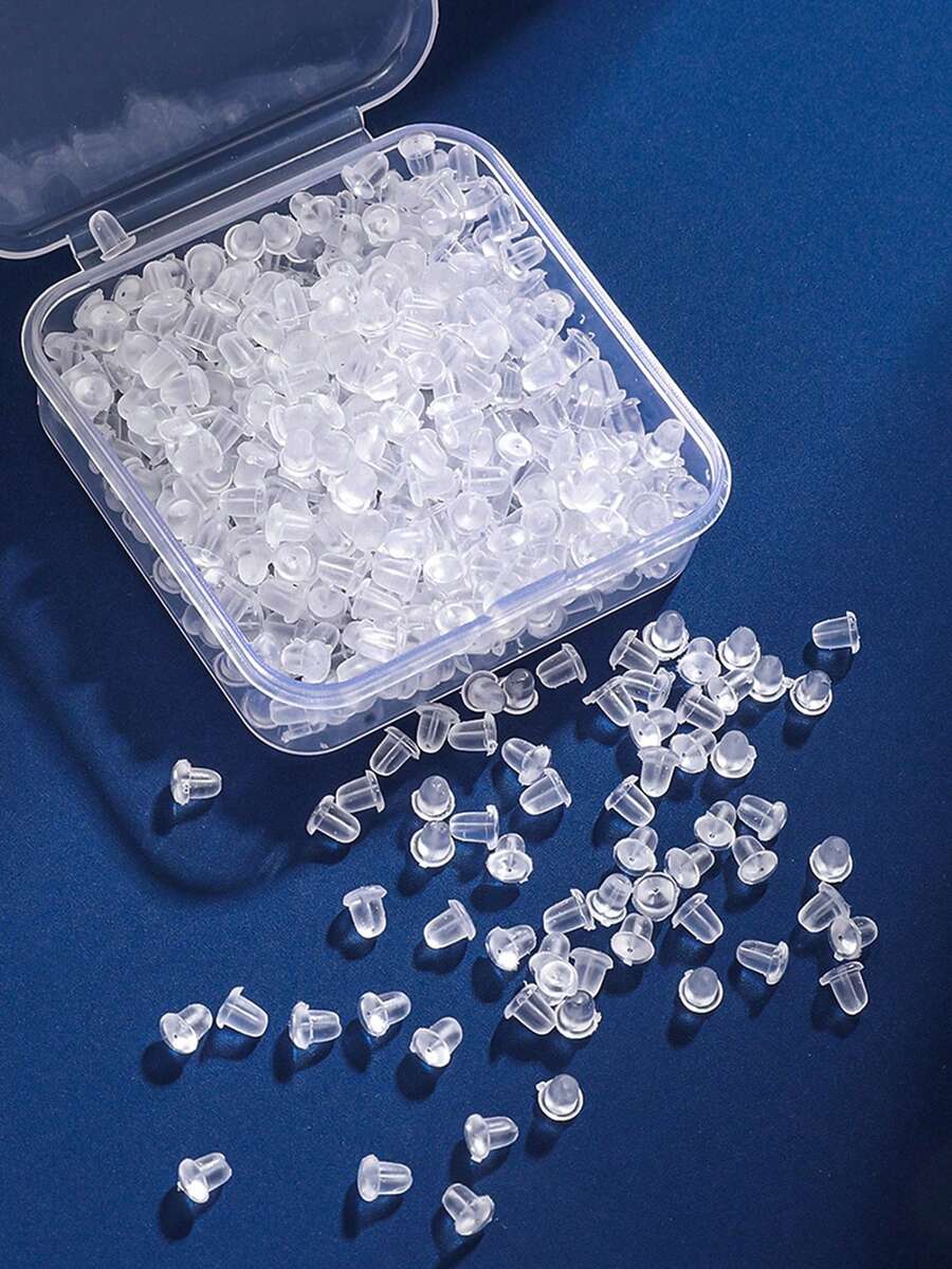 Approx. 500pcs Silicone Transparent Cylinder Ear Plugs Earrings Accessories Suitable For Women's Daily Wear (Come With Transparent Jewelry Storage Box), DIY Jewelry Accessories Anti-Slip Silicone Ear Plugs, Plastic Transparent Earrings - Transparent Big Box - View 1