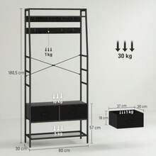 Coat Rack, Clothes Stand With Shoe Rack, 2 Fabric Drawers, Wardrobe With 8 Hooks, Shelf, Jacket Stand With Anti-Tip Device, For Entrance Area, Hallway, Bedroom, Black - 黑色 - 查看 2