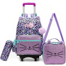 8-12 Years Old Girls' Detachable Handle Rolling Backpack, 2-In-1 Design, Cute School Bag With Wheels, Back To School Essential