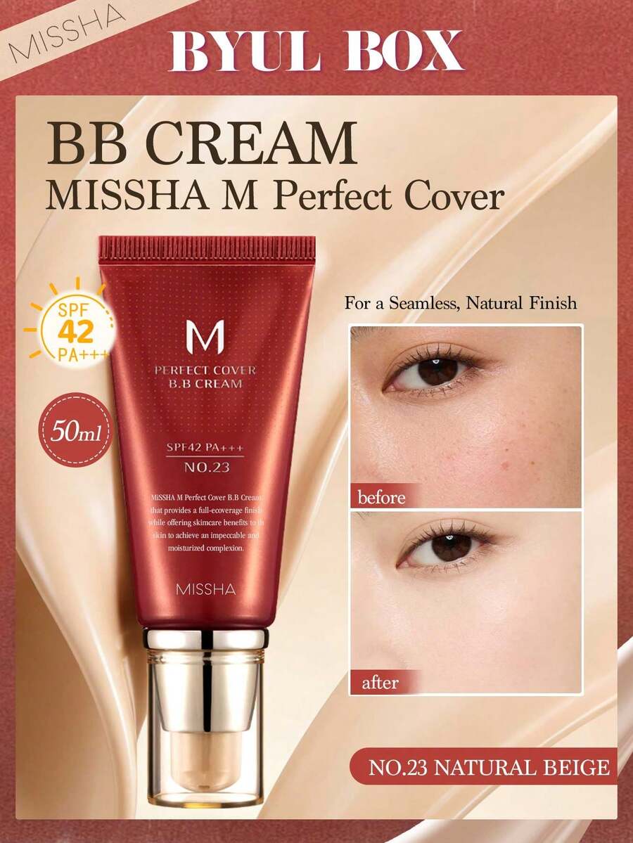 MISSHA M Perfect Cover BB Cream, 50ml, Lightweight & Breathable, Creates Natural Makeup Look, Hydrating Makeup Primer, SPF42, Full Coverage, Anti-Aging - màu nâu - Xem 1