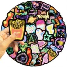 50 de autocolante Kawaii Fun cu graffiti neon, pentru obiecte mici, huse decorative de telefon, laptopuri, pahare de apă, iPad, skateboard-uri, sunt cadoul preferat pentru petreceri, Crăciun și Anul Nou. - Multicolor - Vizualizare 4