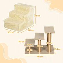 PawHut 3-Step Pet Stairs, 35 Cm, Plush-Look, Cat Stairs For Bed, Sofa, Cats Up To 4.5 Kg, Beige - Beige - View 2