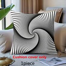 17.7英寸 x 17.7英寸 现代几何图案抱枕套，黑白条纹点状网格漩涡图案，拉链设计，可机洗，梭织涤纶面料，可选1件/2件/4件装（不含枕芯） - 黑色 - 查看 13