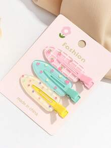 3件套女士情人节爱心格子水果无缝侧夹刘海发夹，时尚发饰